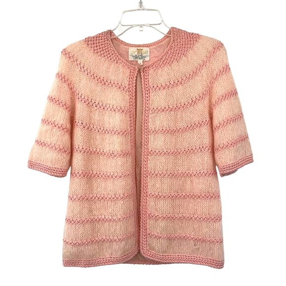 Cyn Les Sweaters - Vintage Cyn Les Mohair Wool Sweater Womens M Used Pink Short Sleeve Lined